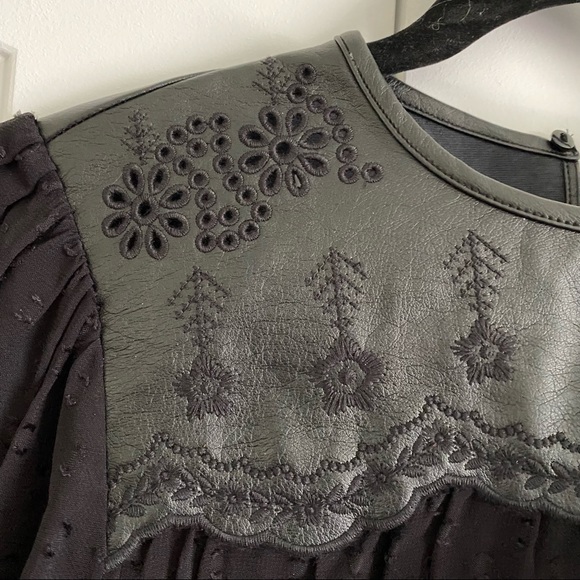 Sheer faux leather embroidered blouse - Picture 5 of 13